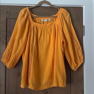Caffe Marrakesh cotton Gauze crinkle blouse Top Womens 1X Orange crochet peasant